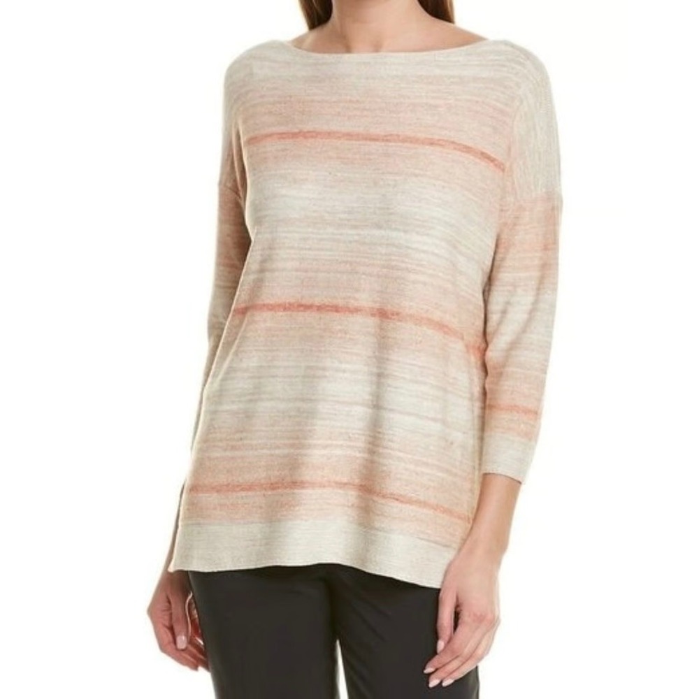 Lafayette 148 Silk Linen Ombre Sparkle Bateau Neck Pullover Sweater Sedona L